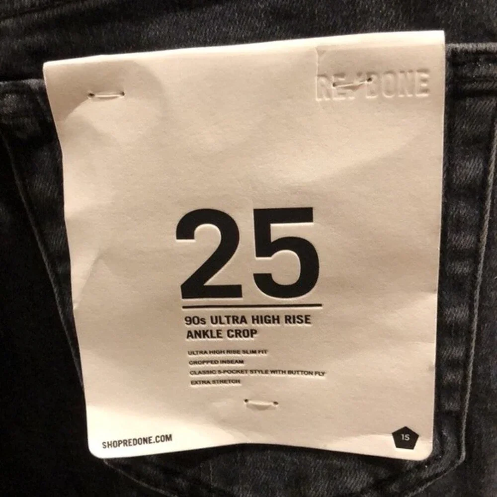 RE/DONE 90’s Ultra High Rise Ankle Crop Raw Hem Jeans in Stoned Noir Size 25 NWT - Picture 11 of 11